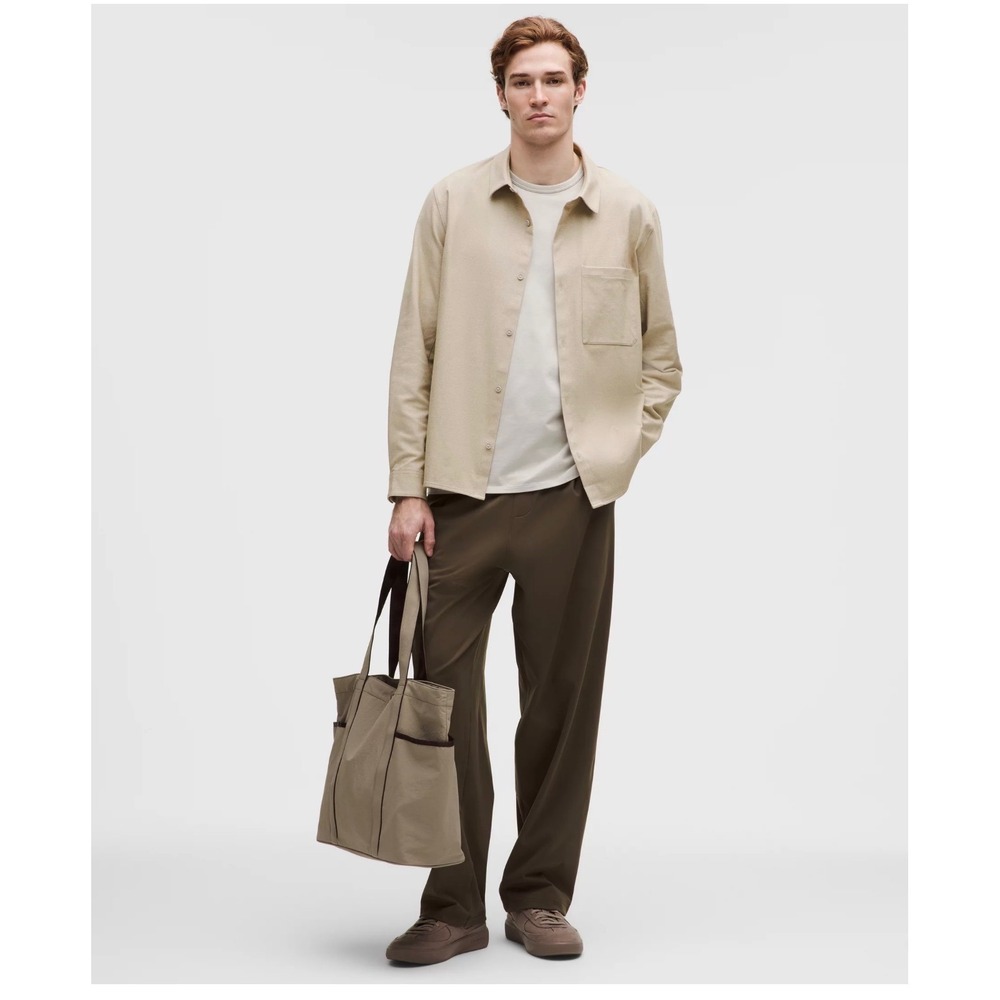 Lululemon Lab Mens Long Sleeve Button Down Shirt Tan Beige Minimalist size L